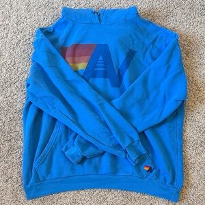 Aviator Nation Blue Zip-Up Sweater with Multicolor Logo